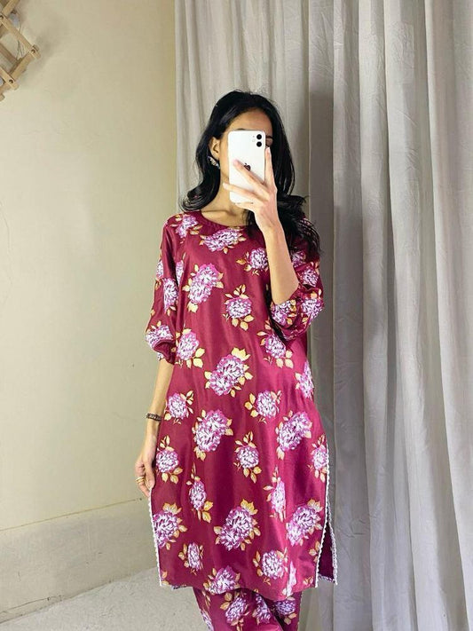 2 Pcs Women's Stitched Linen Printed Suit