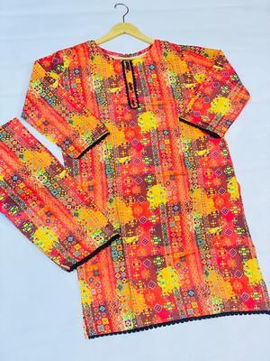 2 Pcs Women's Stitched Lawn Digital Print Shirt And Trouser