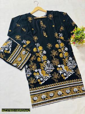 2 Pcs Women's Stitched Linen Printed Suit