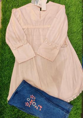 Girl's Cotton Embroidered Shirt And Jeans Set