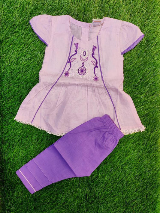 Baby Girl's Cotton Shirt And Trouser Set -