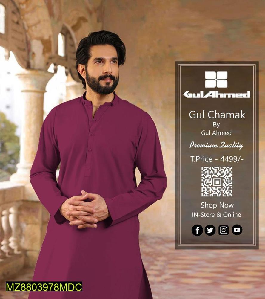 Men's Unstitched Chamak Cotton Plain Suit