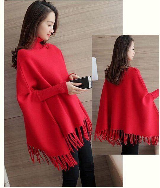 Women's Fleece Plain Poncho Cape Shawl