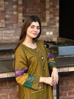 2 Pcs Women's Stitched Cotton Embroidered Shirt And Trouser