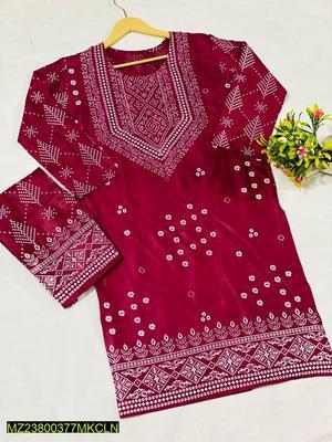 2 Pcs Women's Stitched Linen Printed Suit