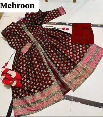 2 Pcs Women's Stitched Lawn Printed Maxi And Trouser