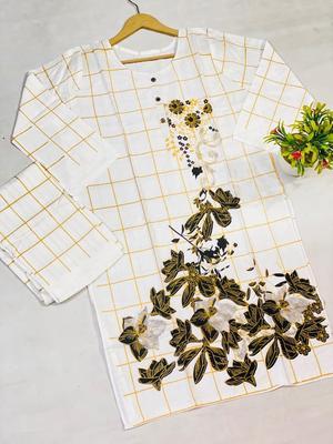 2 Pcs Women's Stitched Lawn Embroidered Shirt And Trouser