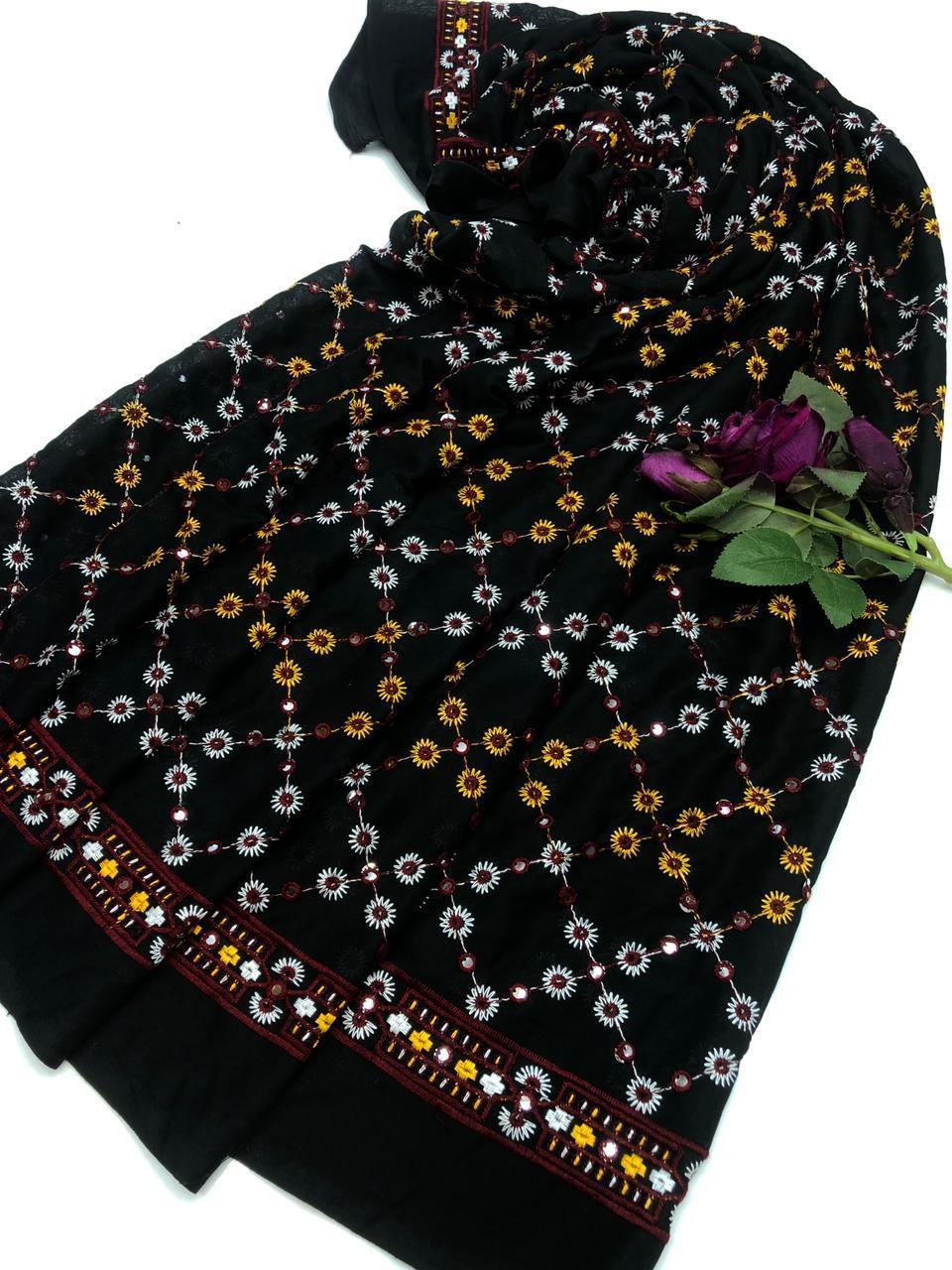 1 Pc Women's Stitched Swiss Lawn Sequins Embroidered Dupatta