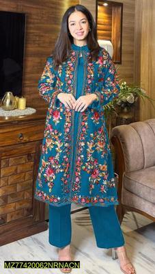 3 Pcs Women's Stitched Shamoz Silk Embroidered Gown Suit