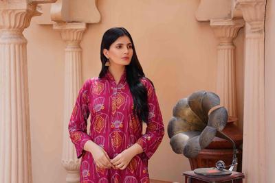 2 Pcs Women's Stitched Linen Block Printed Shirt And Trouser