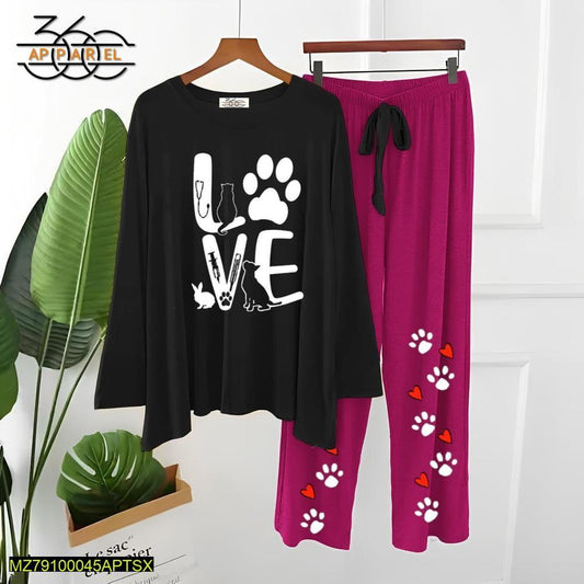 2 Pcs Women's Stitched Cotton Jersey Printed Sleepwear