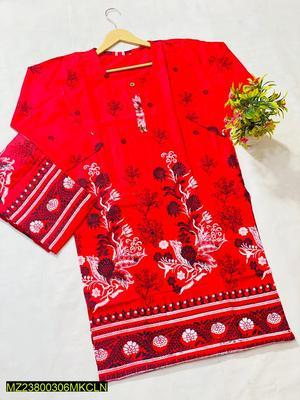 2 Pcs Women Stitched Lawn Printed Suit