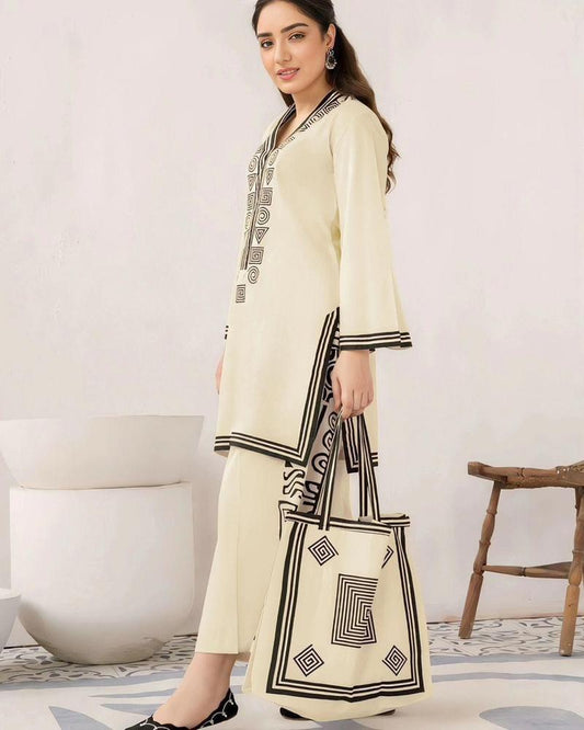 3 Pcs Women's Stitched Linen Printed Suit