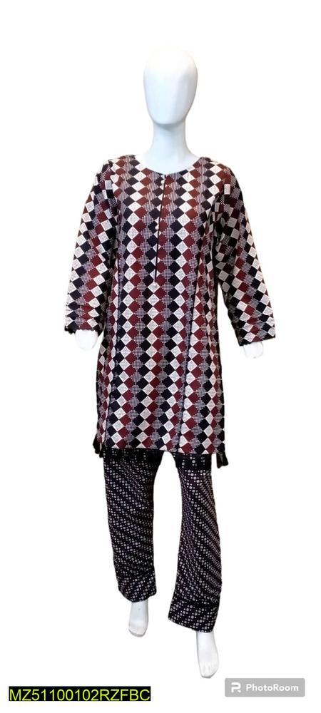 2 Pcs Women's Stitched Cotton Wool Printed Suit