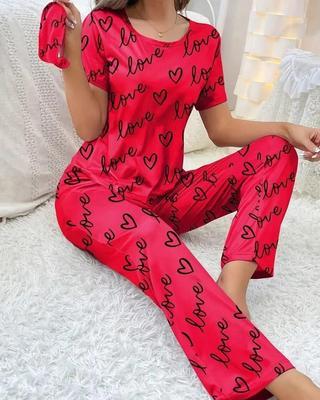 2 Pcs Women's Stitched Jersey Printed Night Suit