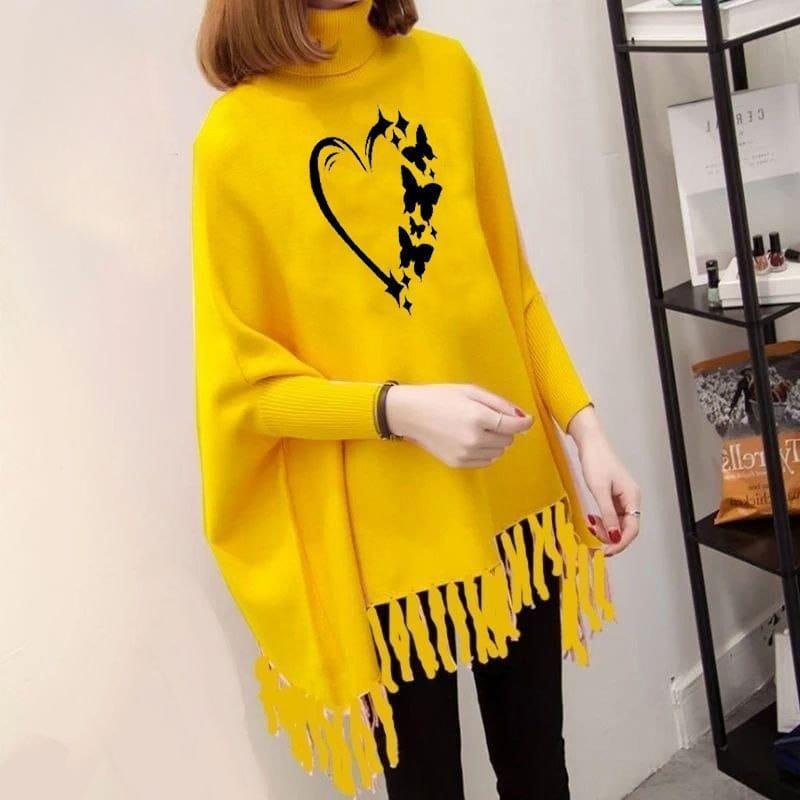 Women's Fleece Heart Printed Poncho Cape Shawl