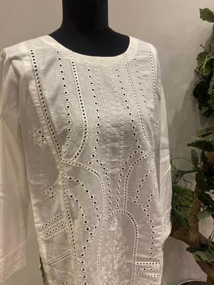 2 Pcs Women's Stitched Cotton Embroidered Shirt And Trouser