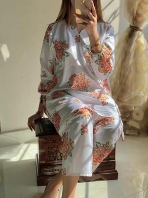 2 Pcs Women's Stitched Arabic Lawn Printed Shirt And Trouser