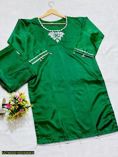 2 Pcs Women Stitched Embroidered Katan Silk Suit