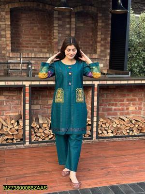 2 Pcs Women's Stitched Organza Embroidered Shirt And Trouser