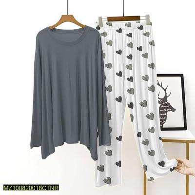 2 Pcs Women's Stitched Cotton Jersey Pajamas & Lounge Printed Night Suit