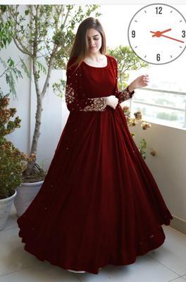 3 Pcs Women's Stitched Shamoz Silk Embroidered Gown Suit