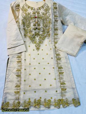 2 Pcs Women's Stitched Paper Cotton Embroidered Suit