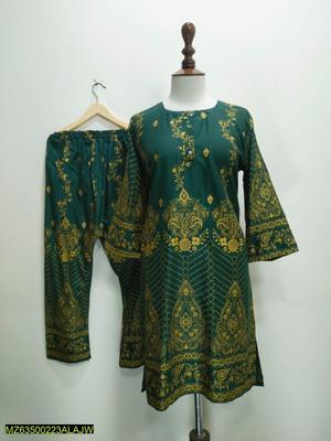 2 Pcs Women's Stitched Lawn Printed Suit