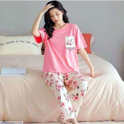 2 Pcs Women's Stitched Cotton Jersey Printed Night Suit