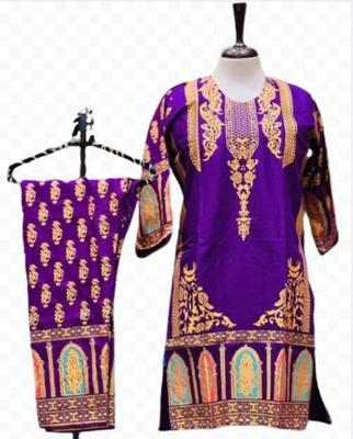 2 Pcs Women's Stitched Arabic Linen Block Printed Suit