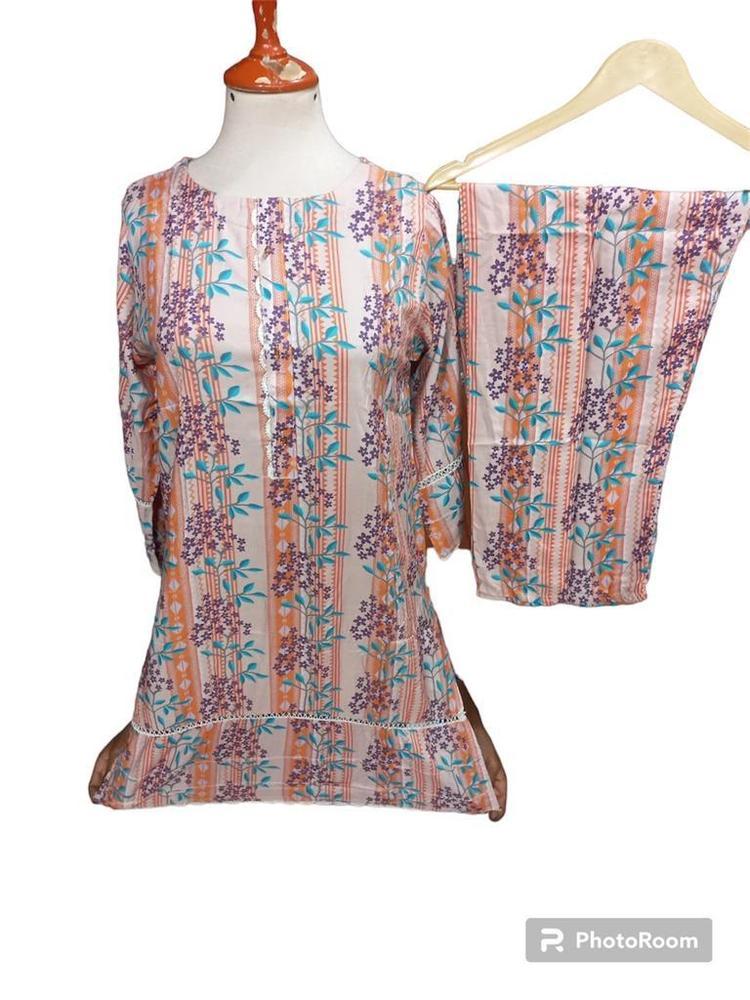 2 Pcs Women's Stitched Linen Printed Suit