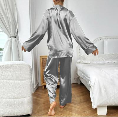 2 Pcs Women's Stitched Silk Plain Night Suit