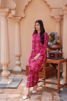 2 Pcs Women's Stitched Linen Block Printed Shirt And Trouser