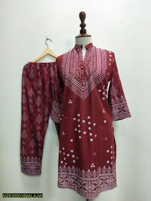 2 Pcs Women's Stitched Lawn Printed Suit