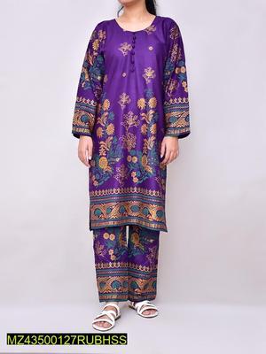 2 Pcs Women's Stitched Linen Printed Suit