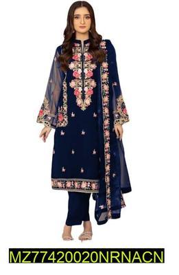 3 Pcs Women's Stitched Chiffon Embroidered Suit