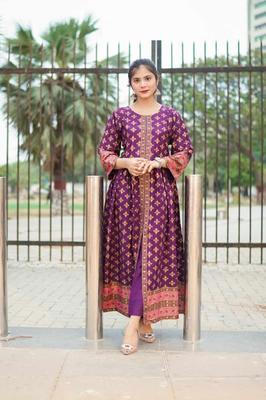 2 Pcs Women's Stitched Katan Silk Printed Suit