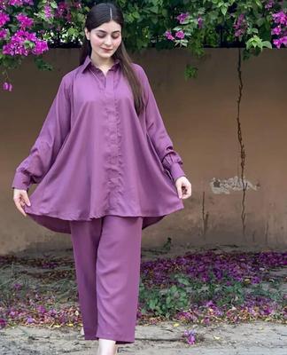 2 Pcs Women's Stitched Georgette Plain Shirt And Trouser