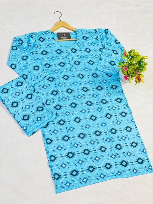 2 Pcs Women's Stitched Linen Printed Suit