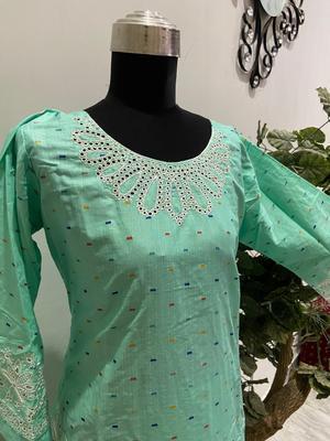 2 Pcs Women's Stitched Cotton Embroidered Shirt And Trouser