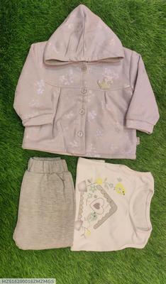 2 Pcs Girl's Velvet Printed Shirt And Trouser Suit