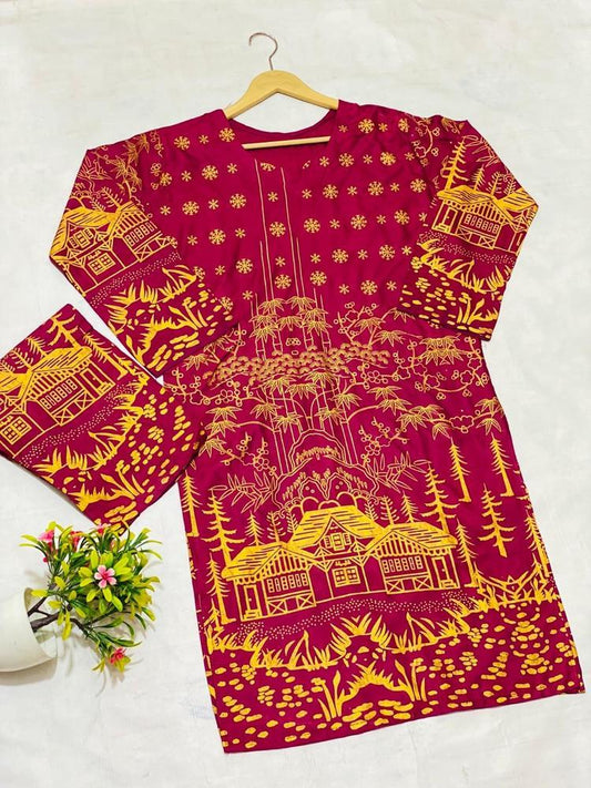 2 Pcs Women's Stitched Lawn Printed Suit