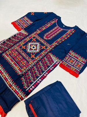 2 Pcs Women's Stitched Cotton Embroidered Shirt And Trouser