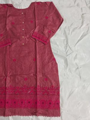 2 Pcs Women's Stitched Cotton Chikankari Embroidered Shirt And Trouser