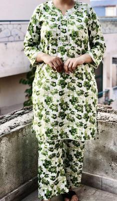 2 Pcs Women's Stitched Cotton Printed Shirt And Trouser