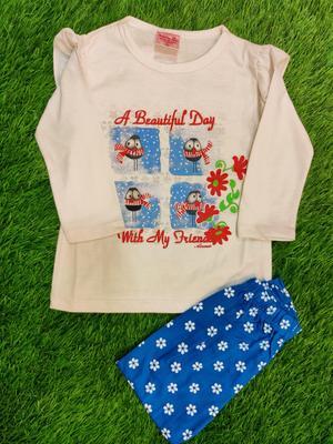 2 Pcs Girl's Blended Printed Shirt & Pants Set