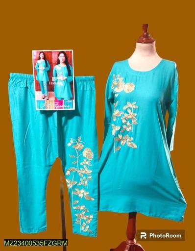 2 Pcs Women Stitched Linen Embroidered Suit