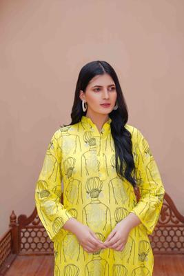 2 Pcs Women's Stitched Linen Block Printed Shirt And Trouser