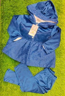 2 Pcs Girl's Stitched Velvet Plain Suit