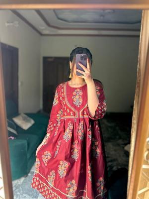 2 Pcs Women's Stitched Cotton Lawn Printed Frock And Trouser